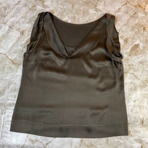 Women’s Satin Sleeveless Cowl Neck Tank Top Brown – No Size, Check Measurements